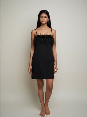 wild fable Black  Faux Feather-Trim Mini Dress